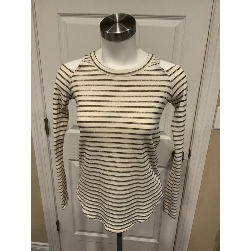 Chaser White & Gold Striped Long Sleeve Cold Shoulder Top, Size XS, NWT!